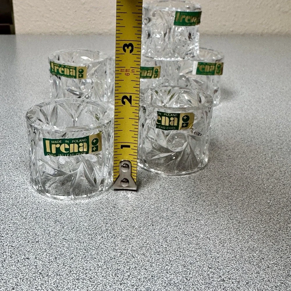 Set Of 6 Irena Crystal Napkin Holder Ring Pinwheel Starburst Poland Tablescape